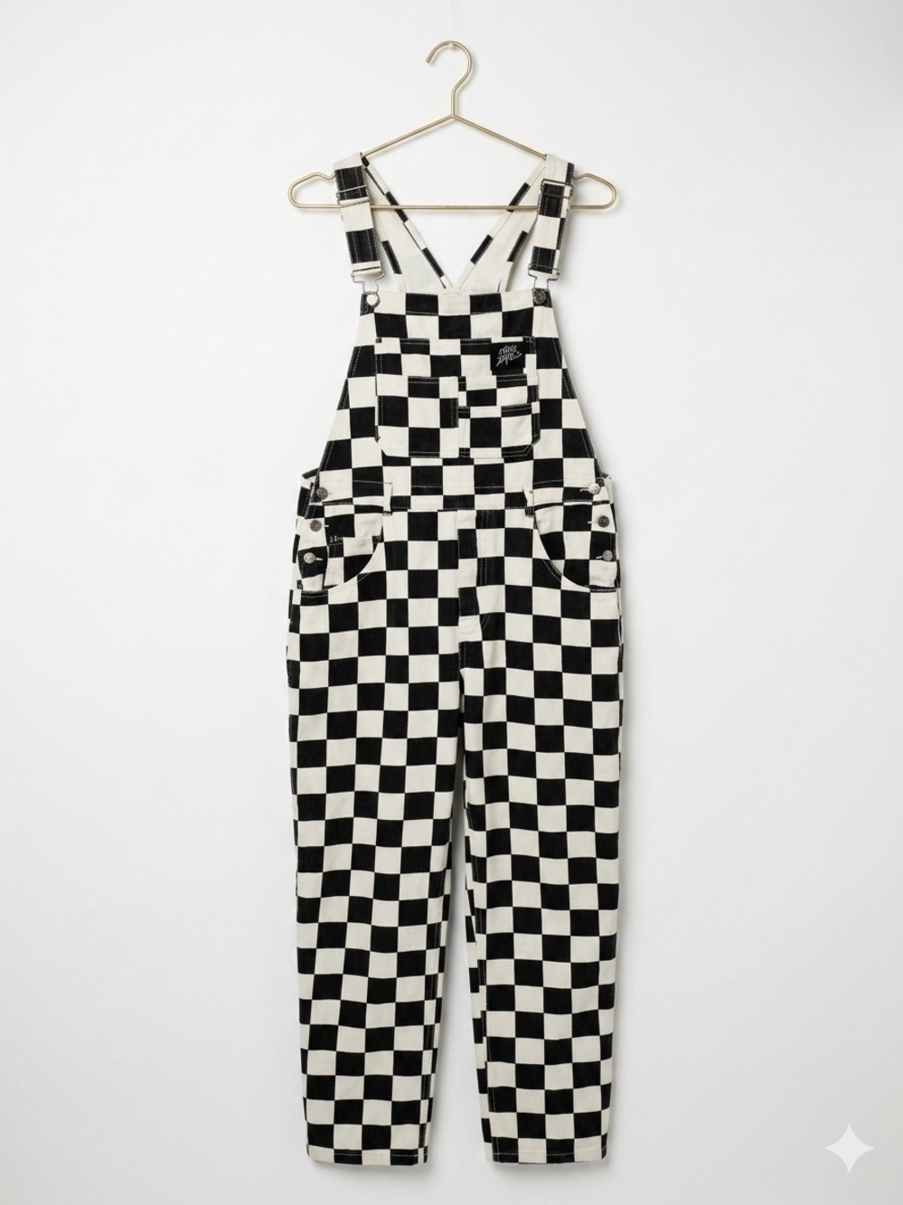Retro Checkerboard Overalls Plaid 90s  Festival Grunge Punk Bib Jumpsuit Large
